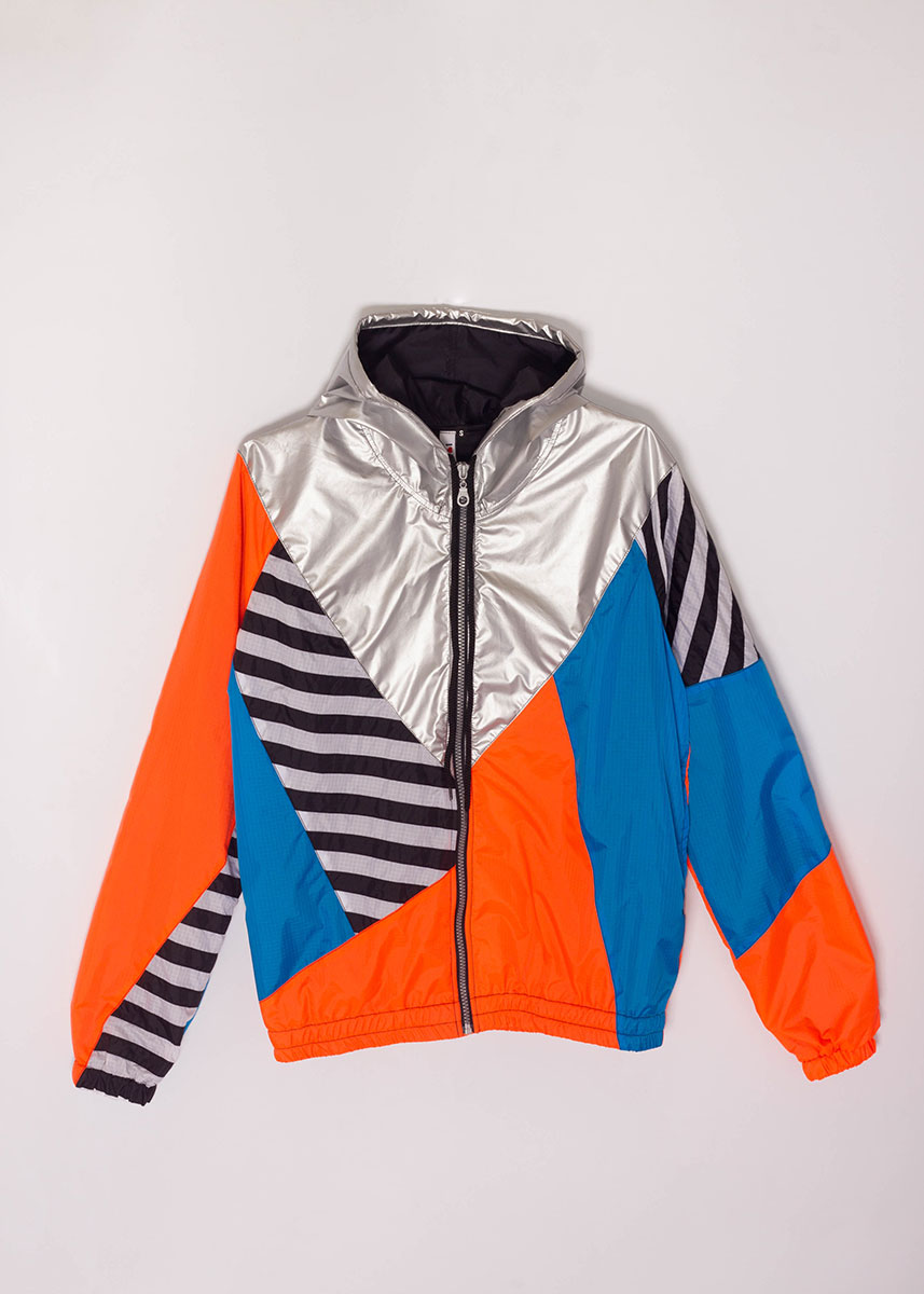 Silver Hooded Orange Blue Windbreaker Jacket