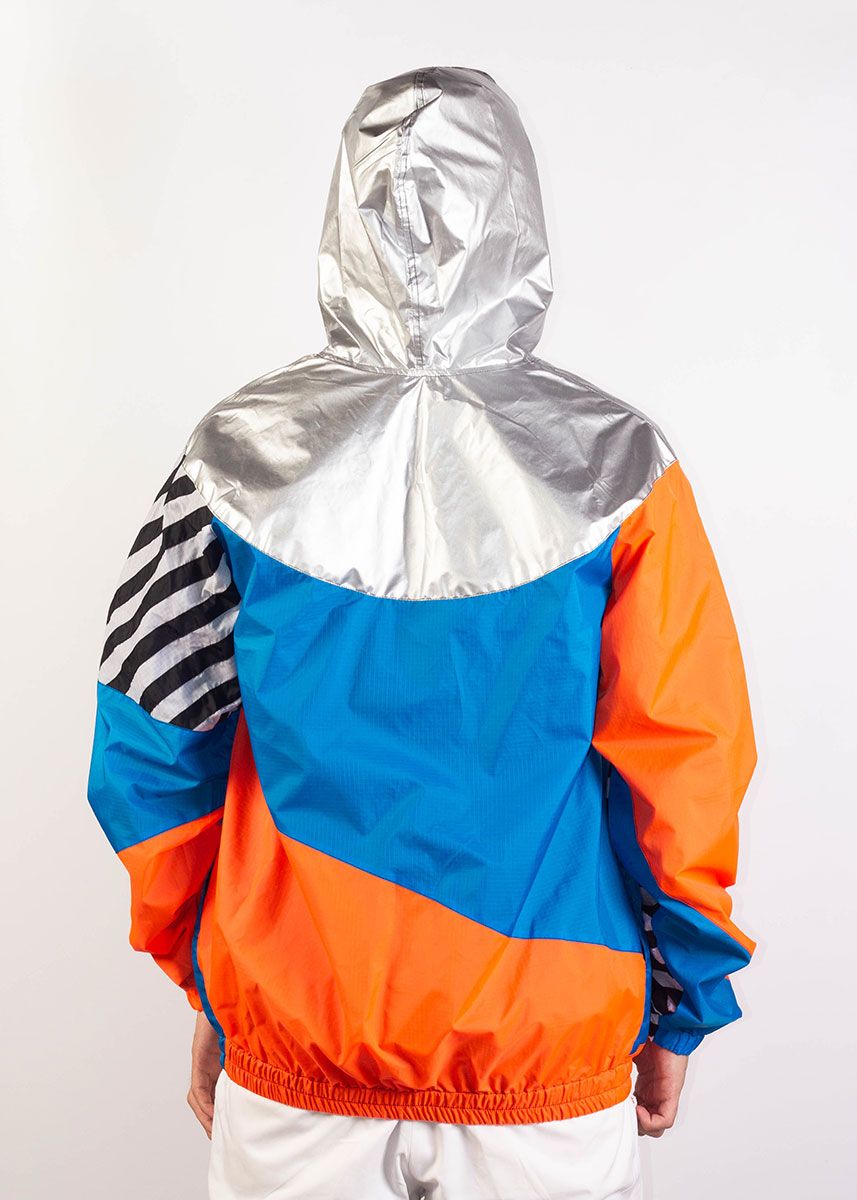 Silver Hooded Orange Blue Windbreaker Jacket