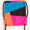 Patchwork Pink Orange Blue Drawstring Backpack Back Zoom