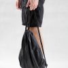 Black Patchwork Drawstring Backpack On Model