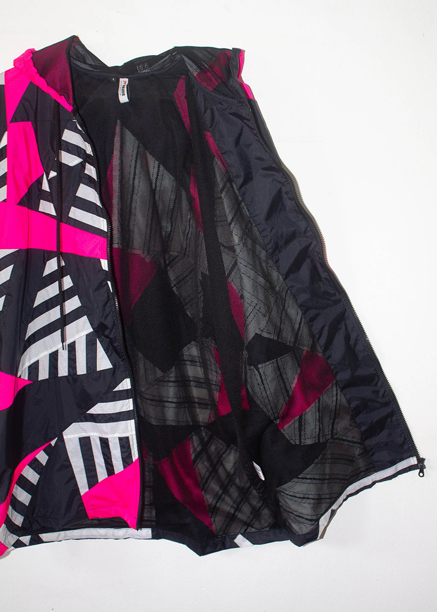 Pink Black Stripe Upcycled Patchwork Long Windbreaker Jacket