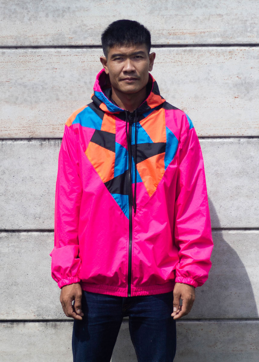 Neon Pink Patchwork Hood Windbreaker Jacket