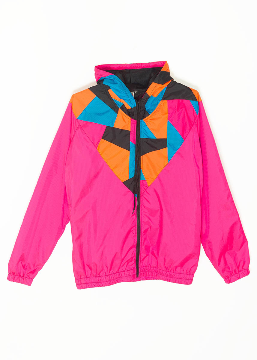 Neon Pink Patchwork Hood Windbreaker Jacket