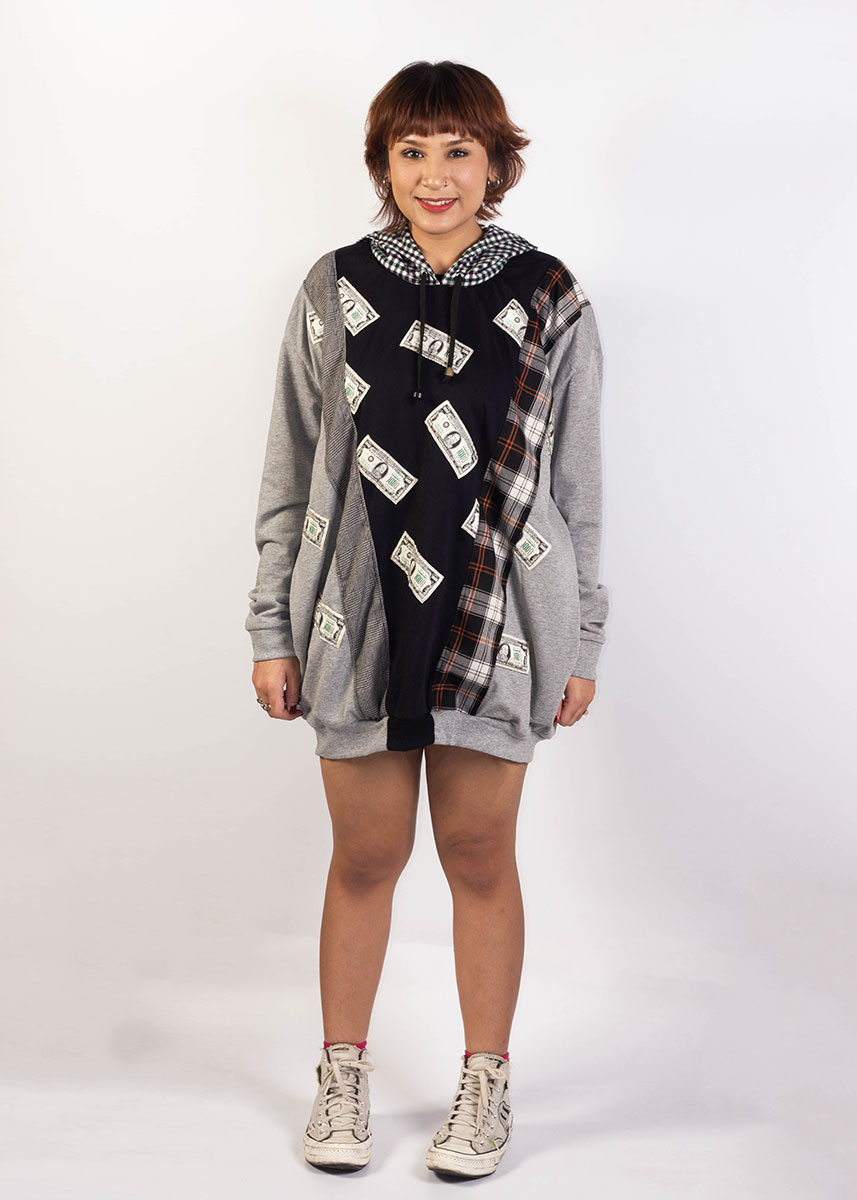 Tartan Hooded Patchwork Sweater Dress