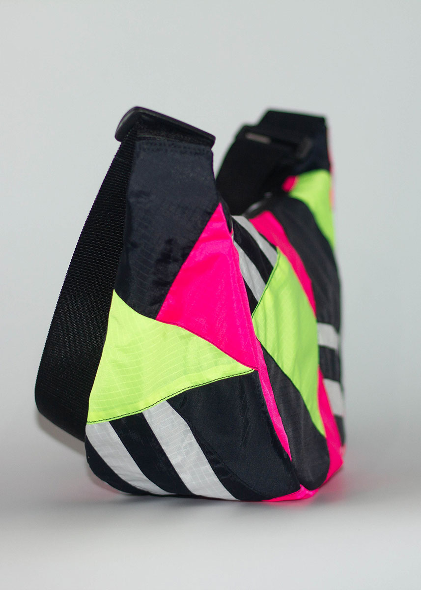 Neon Pink Black Stripe Patchwork Crossbody Bag