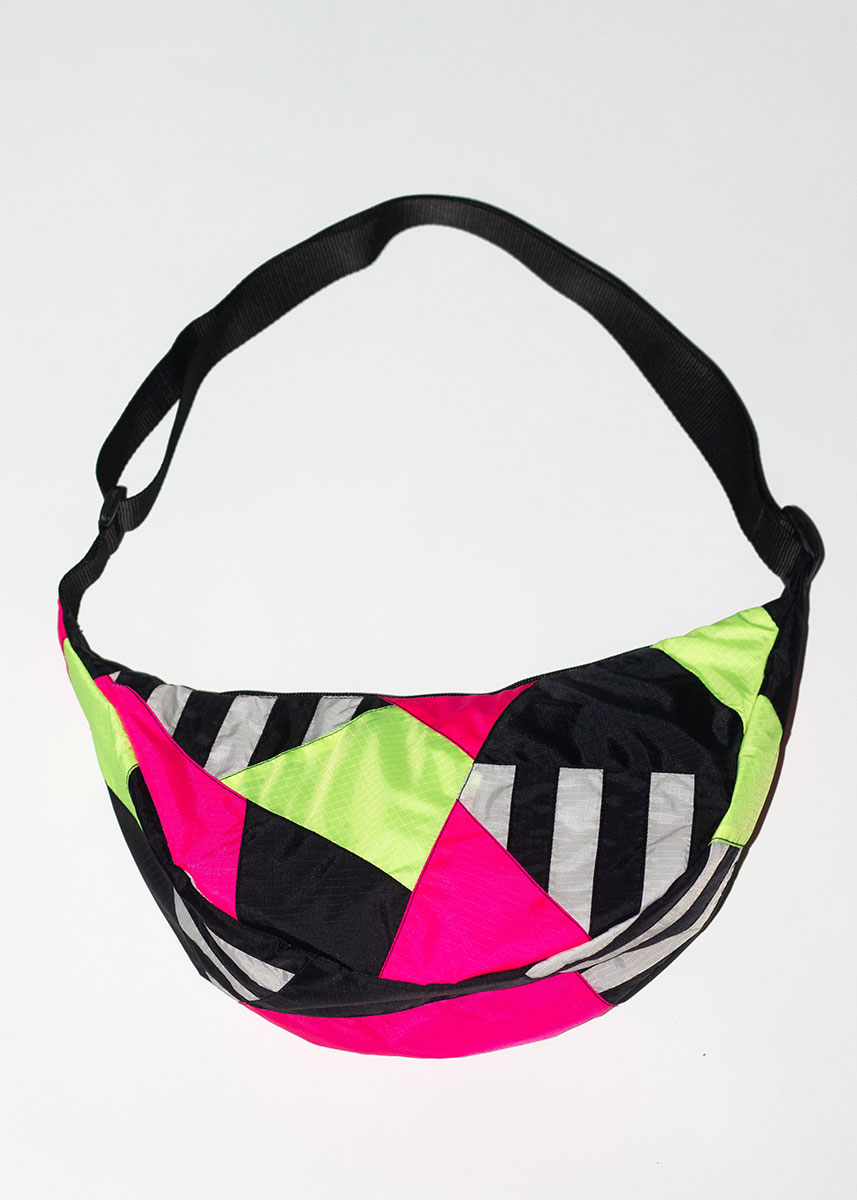 Neon Pink Black Stripe Patchwork Crossbody Bag