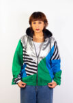Silver Hood Green Blue Windbreaker Jacket