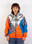 Silver Hooded Orange Blue Windbreaker Jacket