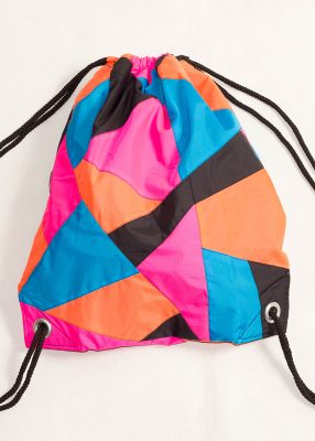 Patchwork Pink Orange Blue Drawstring Backpack Front