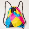 Yellow Pink Black Drawstring Backpack Front