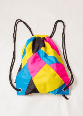 Yellow Pink Black Drawstring Backpack Front
