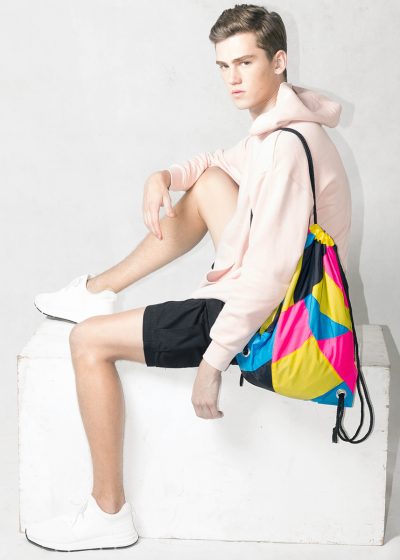 Yellow Pink Black Drawstring Backpack Model