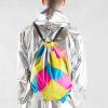 Yellow Pink Silver Drawstring Backpack with silver