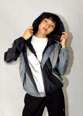 Black Silver Windbreaker Jacket Hood