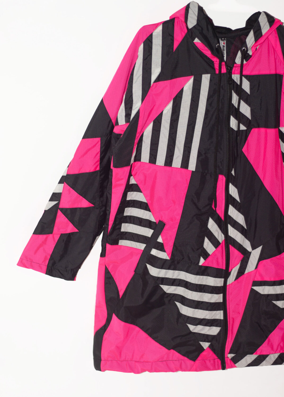 Black Pink Stripe Patchwork Long Windbreaker Jacket