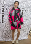 Black Pink Stripe Patchwork Long Windbreaker Jacket