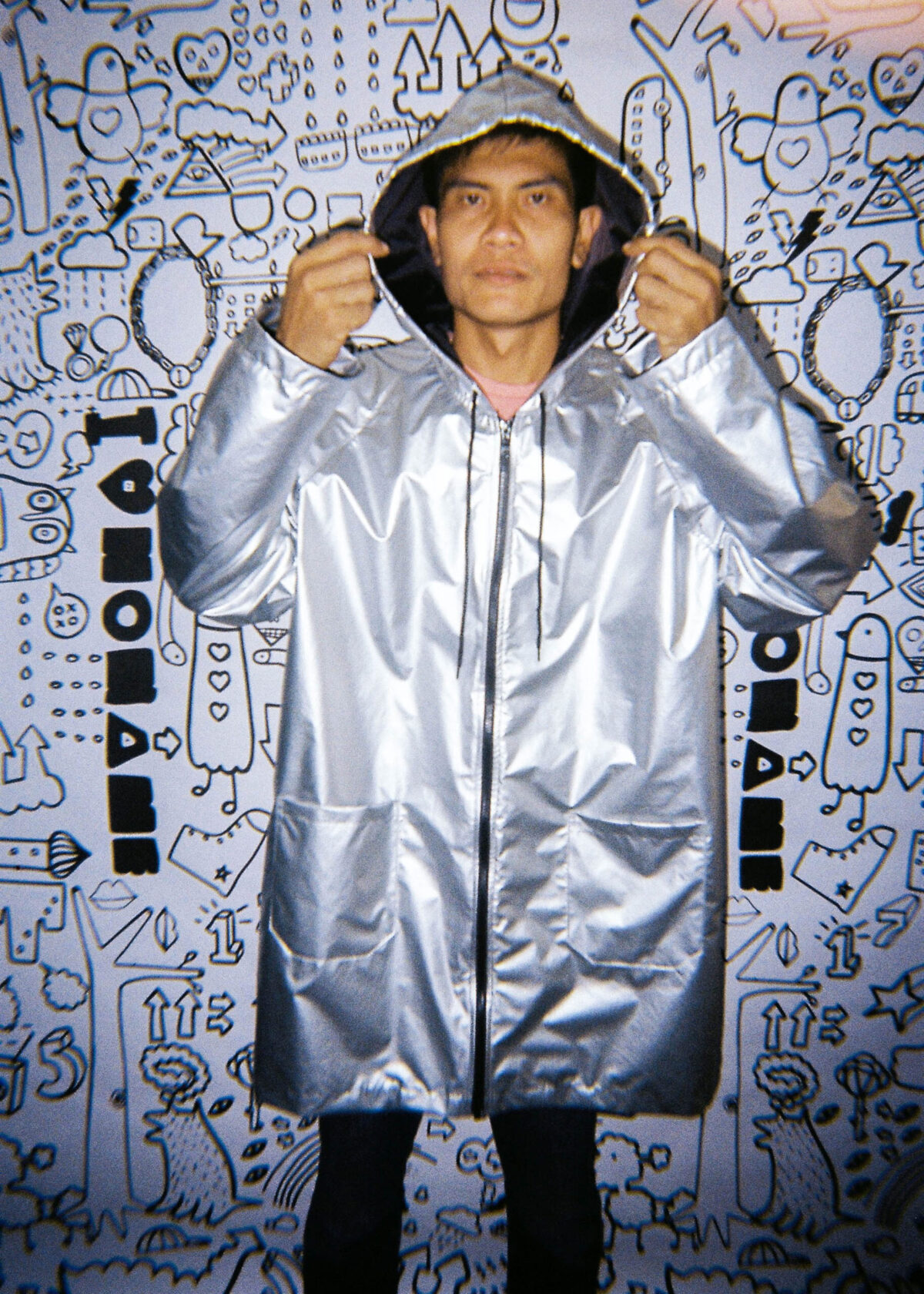Matte Silver Metallic Long Windbreaker Jacket