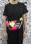 Neon Pink Black Stripe Patchwork Crossbody Bag