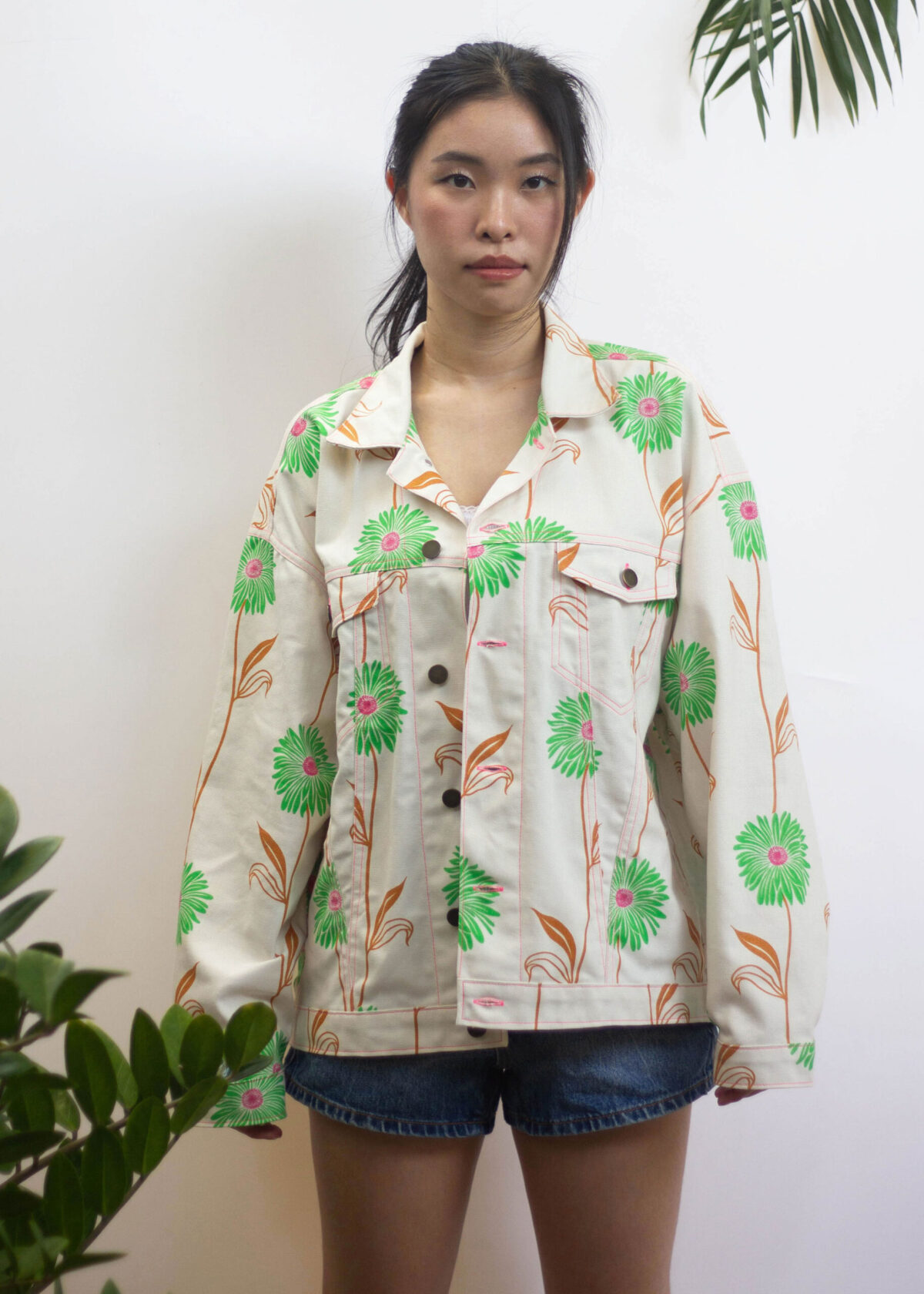 Green Pink Floral Canvas Jacket
