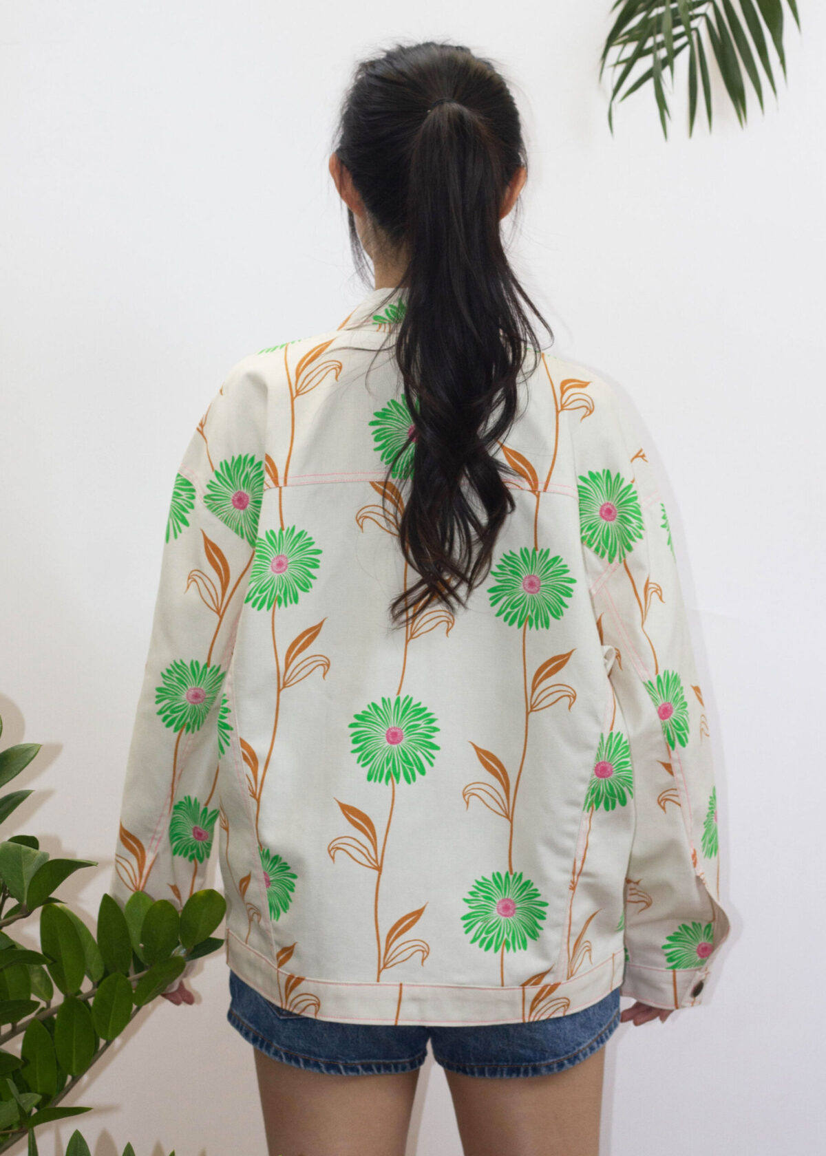 Green Pink Floral Canvas Jacket